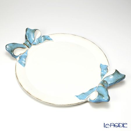 ソルディ フィレンツェ トレイ ラウンド 38×47cm リボン ホワイト／ライトブルー 1000