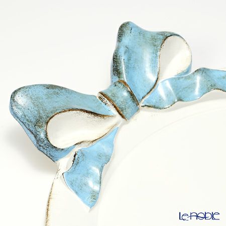 ソルディ フィレンツェ トレイ ラウンド 38×47cm リボン ホワイト／ライトブルー 1000