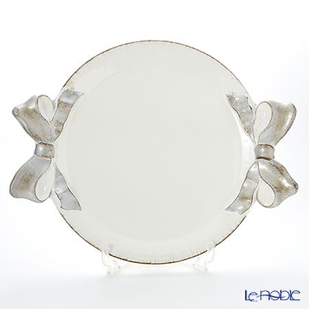 ソルディ フィレンツェ トレイ ラウンド 38×47cm ホワイト／シルバー リボン 1000