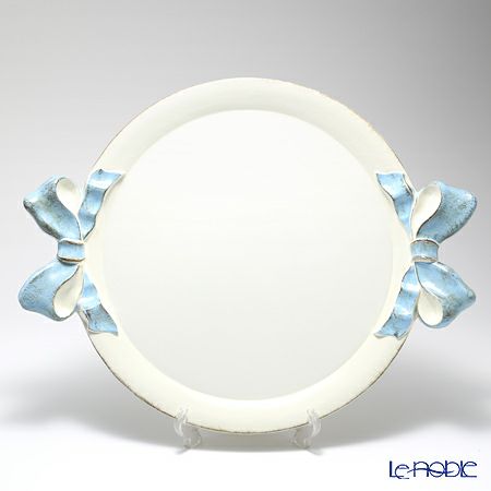 ソルディ フィレンツェ トレイ ラウンド 45×55cm リボン ホワイト／ライトブルー 1001