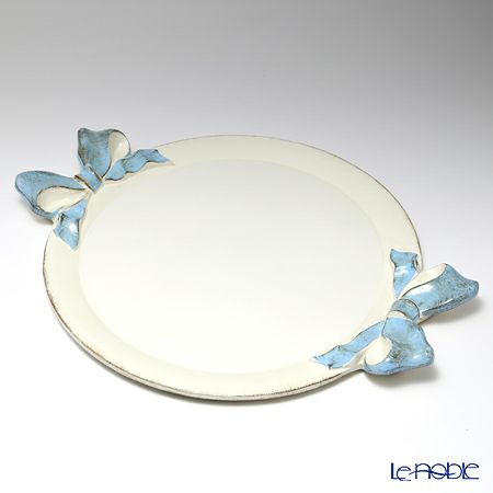 ソルディ フィレンツェ トレイ ラウンド 45×55cm リボン ホワイト／ライトブルー 1001