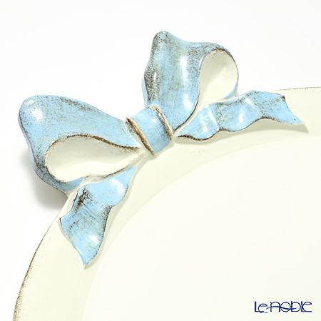 ソルディ フィレンツェ トレイ ラウンド 45×55cm リボン ホワイト／ライトブルー 1001