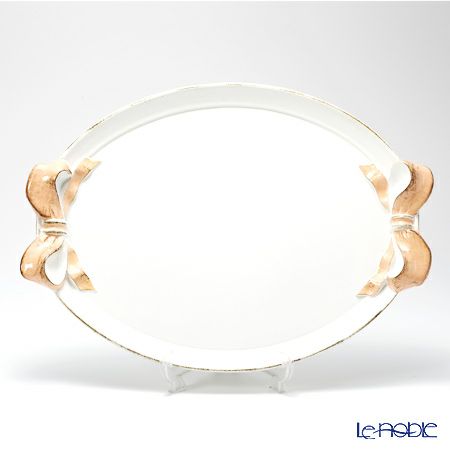 ソルディ フィレンツェ トレイ オーバル 36×51cm リボン ホワイト／ピンク 1004