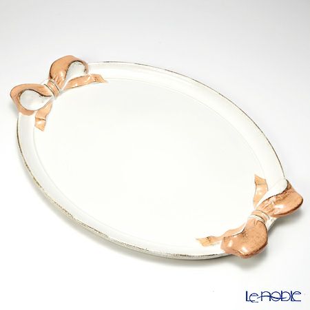 ソルディ フィレンツェ トレイ オーバル 36×51cm リボン ホワイト／ピンク 1004
