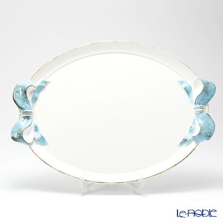 ソルディ フィレンツェ トレイ オーバル 36×51cm リボン ホワイト／ライトブルー 1004
