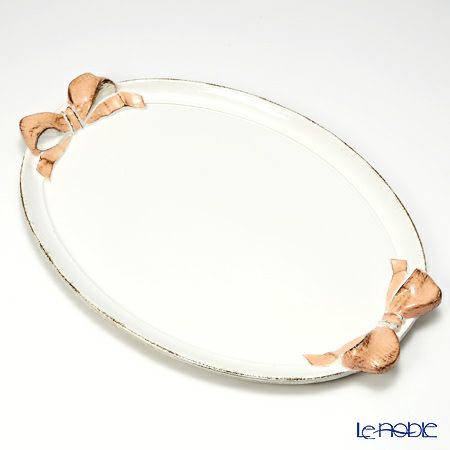 ソルディ フィレンツェ トレイ オーバル 30×43cm リボン ホワイト／ピンク 1003