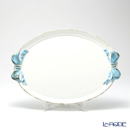 ソルディ フィレンツェ トレイ オーバル 30×43cm リボン ホワイト／ライトブルー 1003