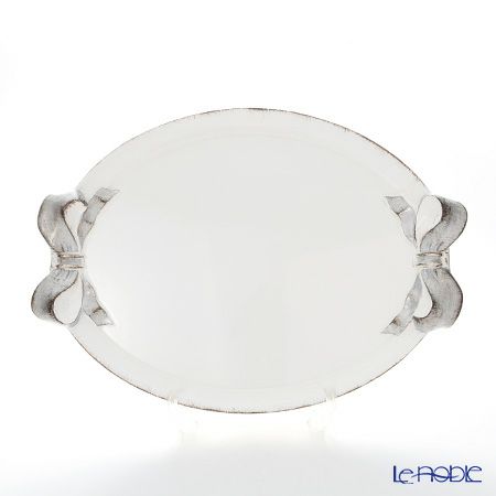 ソルディ フィレンツェ トレイ オーバル 36×51cm ホワイト／シルバーリボン 1004