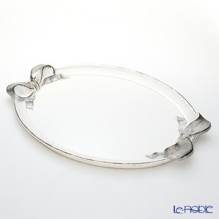 ソルディ フィレンツェ トレイ オーバル 36×51cm ホワイト／シルバーリボン 1004