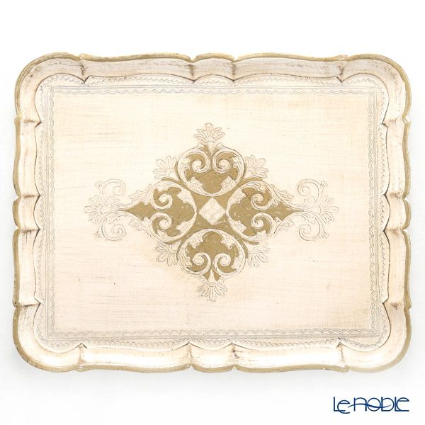ソルディ フィレンツェ トレイ 長方形 ホワイト×ゴールド 46.5×37.5cm 3046／5