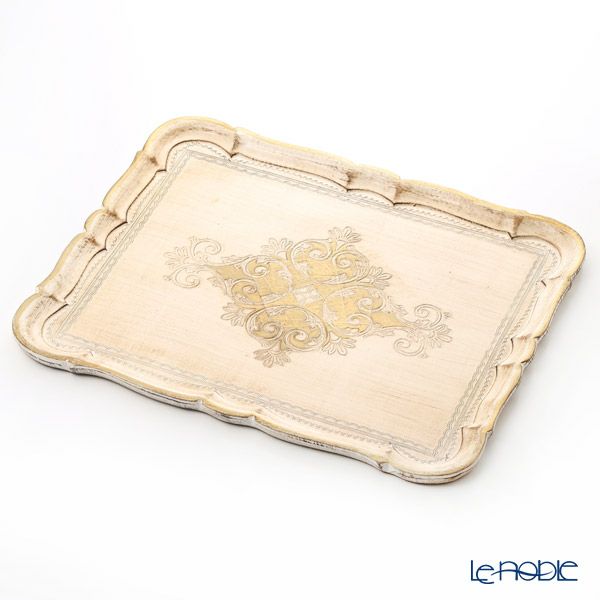 ソルディ フィレンツェ トレイ 長方形 ホワイト×ゴールド 46.5×37.5cm 3046／5