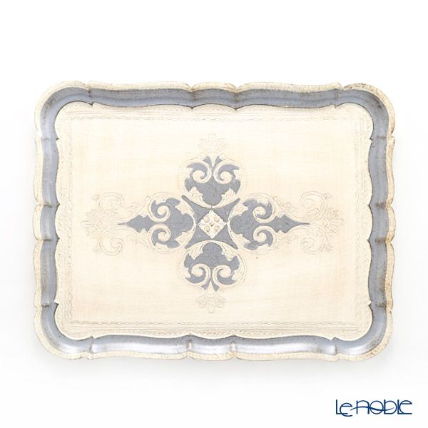 ソルディ フィレンツェ トレイ 長方形 ホワイト×ブルーグレー 41.5×32cm 3046／4