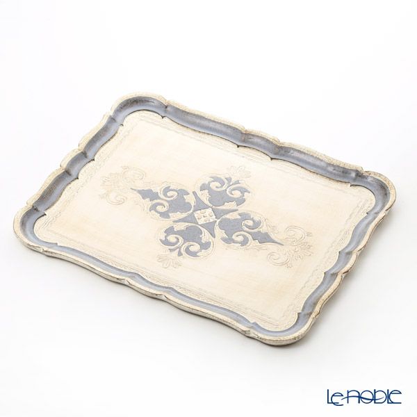ソルディ フィレンツェ トレイ 長方形 ホワイト×ブルーグレー 41.5×32cm 3046／4