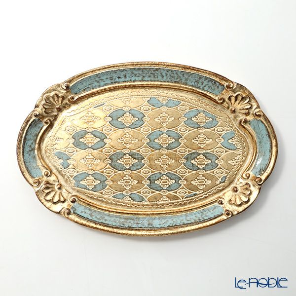 ソルディ フィレンツェ トレイ（S） オーバル 17×26cm ライトブルー／ゴールド 12／T-0