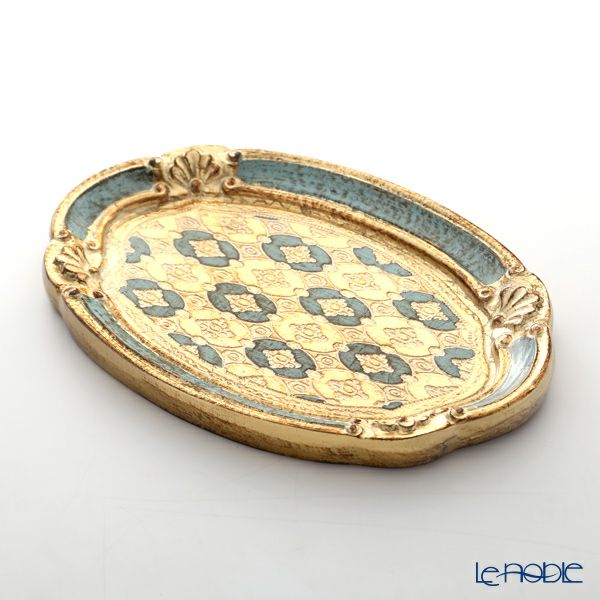 ソルディ フィレンツェ トレイ（S） オーバル 17×26cm ライトブルー／ゴールド 12／T-0