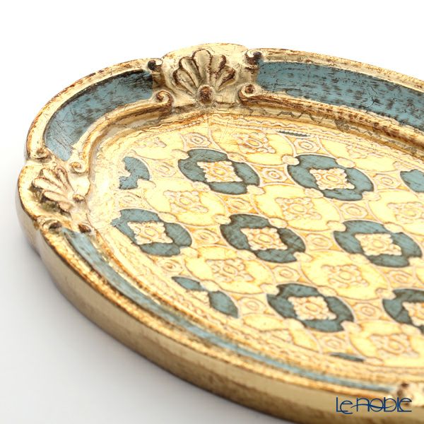 ソルディ フィレンツェ トレイ（S） オーバル 17×26cm ライトブルー／ゴールド 12／T-0