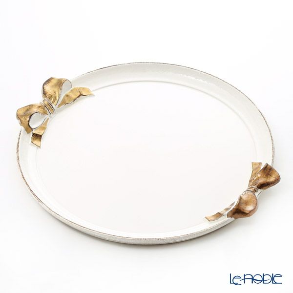 ソルディ フィレンツェ トレイ ラウンドトレイ リボン ホワイト ゴールド 40×38cm A9