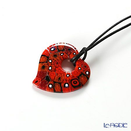 エルコーレモレッティ ペンダント ハート レッドブラック 9750 213 60cmひも付