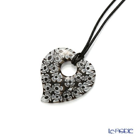 エルコーレモレッティ ペンダント ハート ブラックフラワー 9750 37 60cmひも付