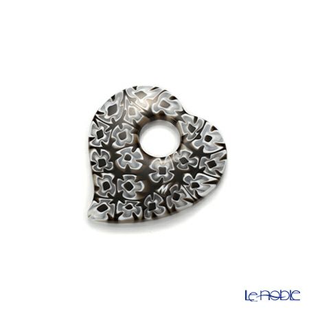 エルコーレモレッティ ペンダント ハート ブラックフラワー 9750 37 60cmひも付