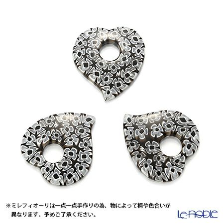 エルコーレモレッティ ペンダント ハート ブラックフラワー 9750 37 60cmひも付