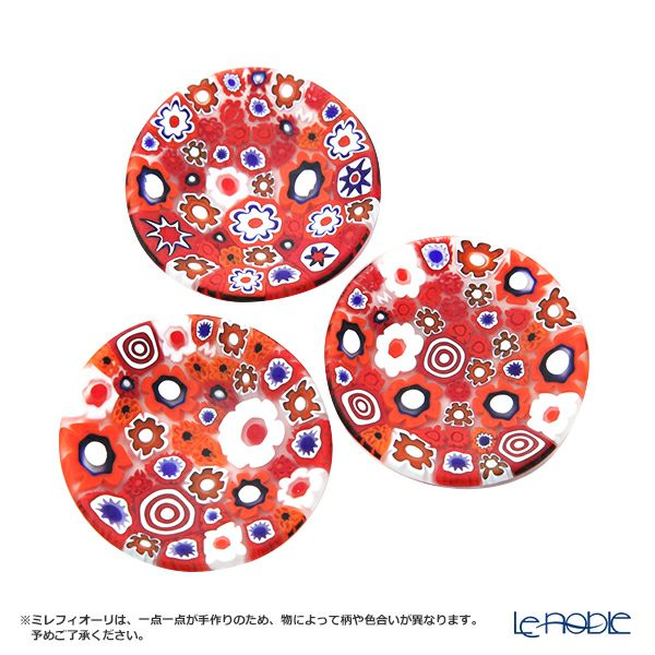 エルコーレモレッティ ミレフィオーリ ミニプレート ラウンド 7cm レッド系 R