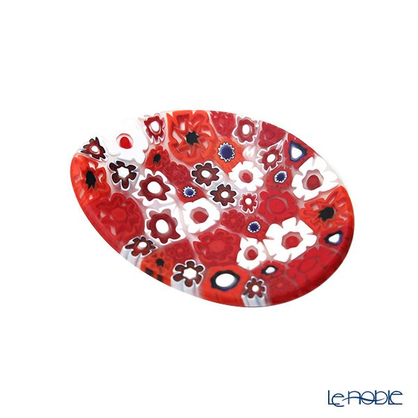 エルコーレモレッティ ミレフィオーリ ミニプレート オーバル 7×5cm レッド系 R