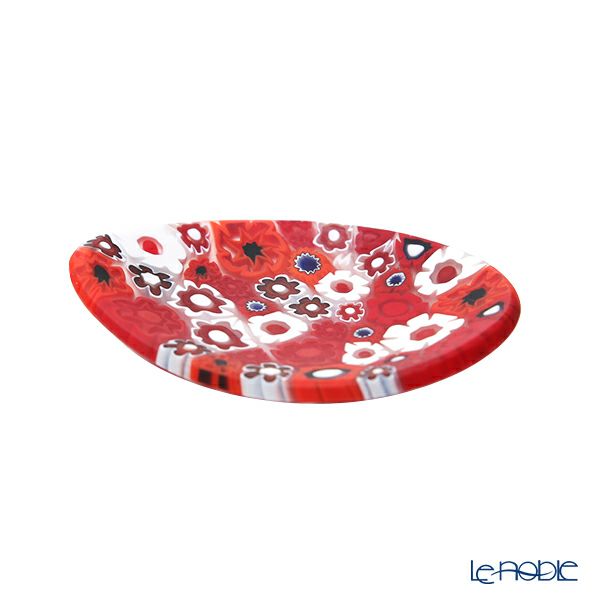 エルコーレモレッティ ミレフィオーリ ミニプレート オーバル 7×5cm レッド系 R