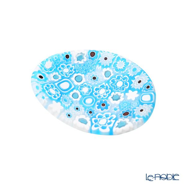 エルコーレモレッティ ミレフィオーリ ミニプレート オーバル 7×5cm ライトブルー系 A