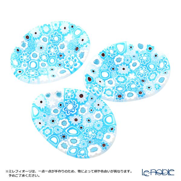 エルコーレモレッティ ミレフィオーリ ミニプレート オーバル 7×5cm ライトブルー系 A