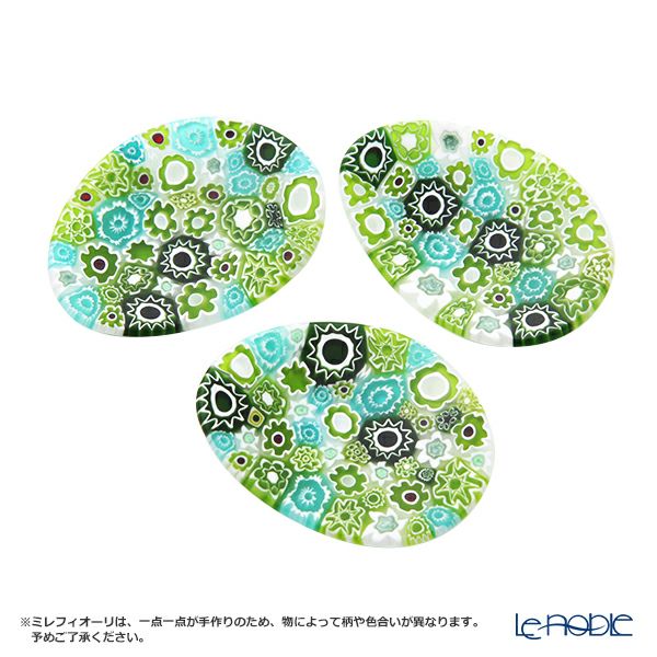 エルコーレモレッティ ミレフィオーリ ミニプレート オーバル 7×5cm グリーン系 G