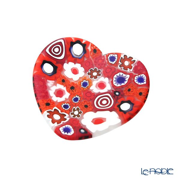 エルコーレモレッティ ミレフィオーリ ミニプレート ハート 7×7cm レッド系 R