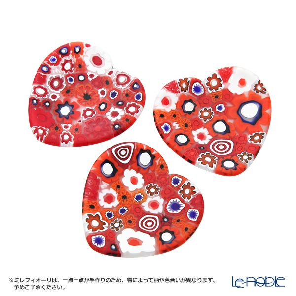 エルコーレモレッティ ミレフィオーリ ミニプレート ハート 7×7cm レッド系 R