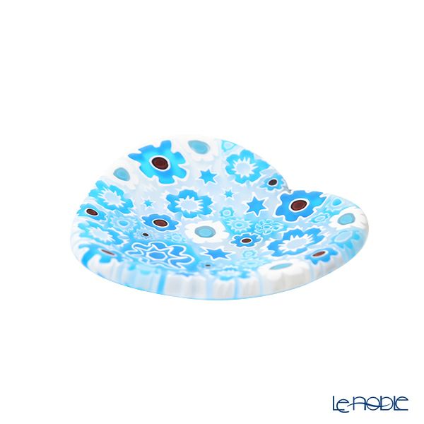 エルコーレモレッティ ミレフィオーリ ミニプレート ハート 7×7cm ライトブルー系 A