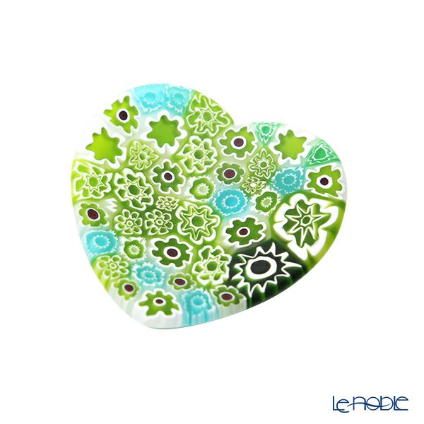 エルコーレモレッティ ミレフィオーリ ミニプレート ハート 7×7cm グリーン系 G
