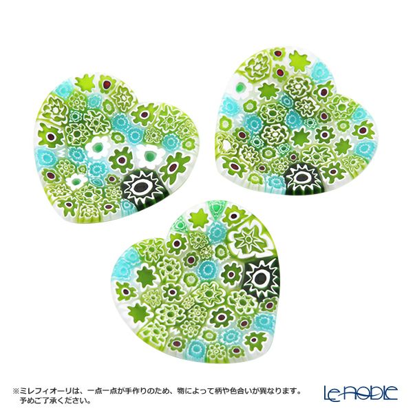 エルコーレモレッティ ミレフィオーリ ミニプレート ハート 7×7cm グリーン系 G