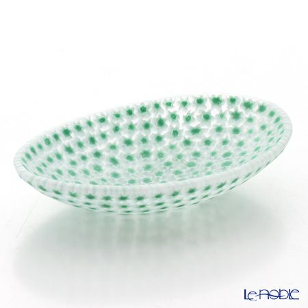 エルコーレモレッティ ミレフィオーリ オーバルプレート 7.5×10.5cm グリーン×ホワイト（68）