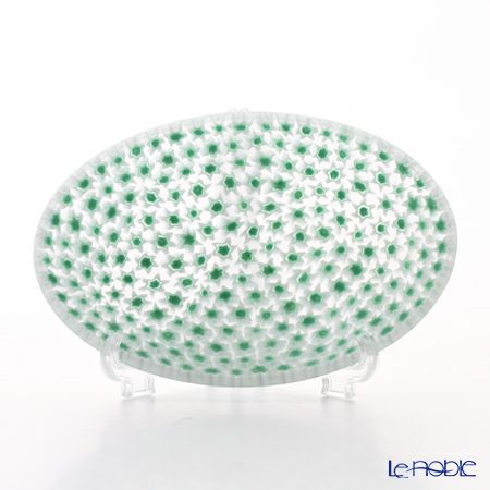 エルコーレモレッティ ミレフィオーリ オーバルプレート 7.5×10.5cm グリーン×ホワイト（68）
