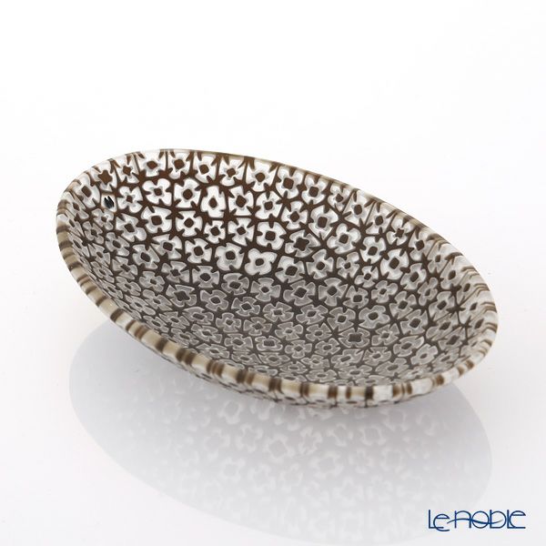 エルコーレモレッティ ミレフィオーリ オーバルプレート 7.5×10.5cm ブラックフラワー（37）