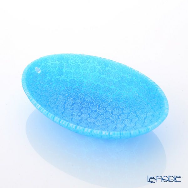 エルコーレモレッティ ミレフィオーリ オーバルプレート 7.5×10.5cm ブルー（49）