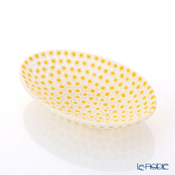 エルコーレモレッティ ミレフィオーリ オーバルプレート 7.5×10.5cm イエロー×ホワイト（59）