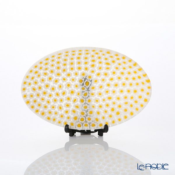 エルコーレモレッティ ミレフィオーリ オーバルプレート 7.5×10.5cm イエロー×ホワイト（59）