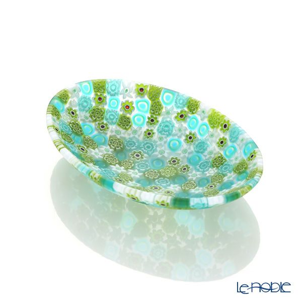 エルコーレモレッティ ミレフィオーリ オーバルプレート 7.5×10.5cm グリーン系（211）