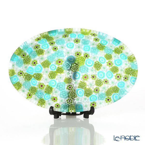 エルコーレモレッティ ミレフィオーリ オーバルプレート 7.5×10.5cm グリーン系（211）