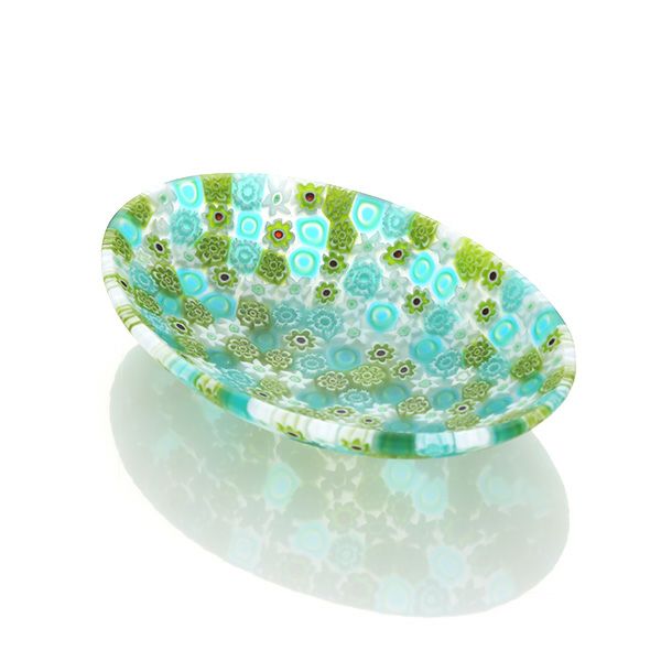 エルコーレモレッティ ミレフィオーリ オーバルプレート 7.5×10.5cm グリーン系（211）