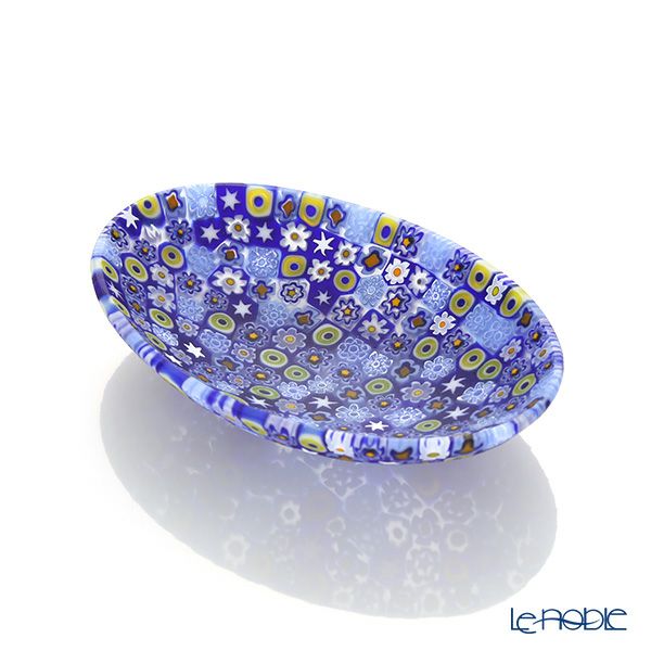エルコーレモレッティ ミレフィオーリ オーバルプレート 7.5×10.5cm ブルー系（212）