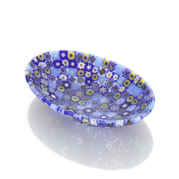 エルコーレモレッティ ミレフィオーリ オーバルプレート 7.5×10.5cm ブルー系（212）