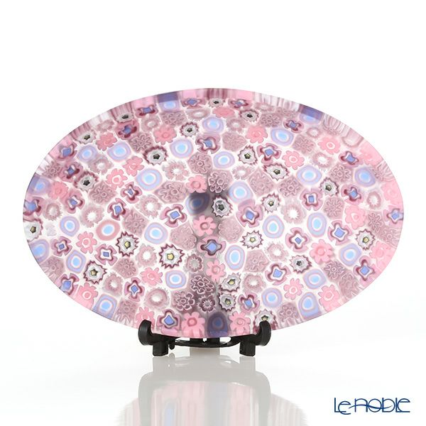 エルコーレモレッティ ミレフィオーリ オーバルプレート 7.5×10.5cm ピンク系（214）