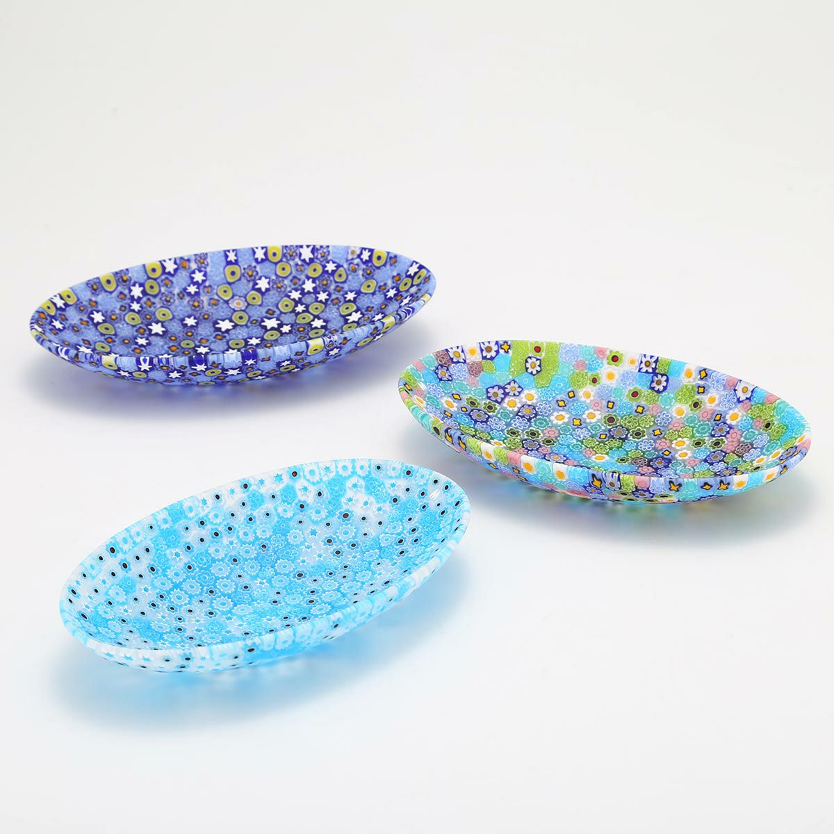 エルコーレモレッティ ミレフィオーリ オーバルプレート 10.5×16.5cm ライトブルー 216