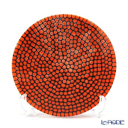 エルコーレモレッティ ミレフィオーリ プレート 19cm オレンジレッド×ブラック（15）